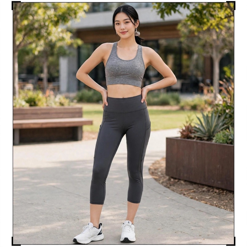 Tangerine Women Grey Mesh Panel Capri Leggings Side Pockets Small RN83814